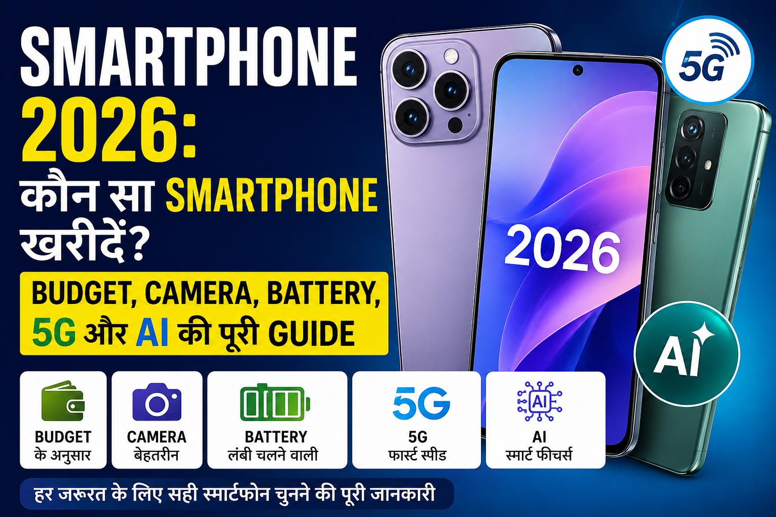Smartphone 2026: कौन सा Smartphone खरीदें? Budget, Camera, Battery, 5G और AI की पूरी Guide